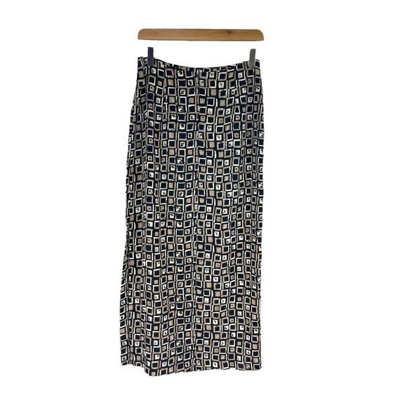 Vintage A Byer Skirt Womens 9 Midi Side Slit Polyester Brown Black Midi Skirt - Picture 3 of 7